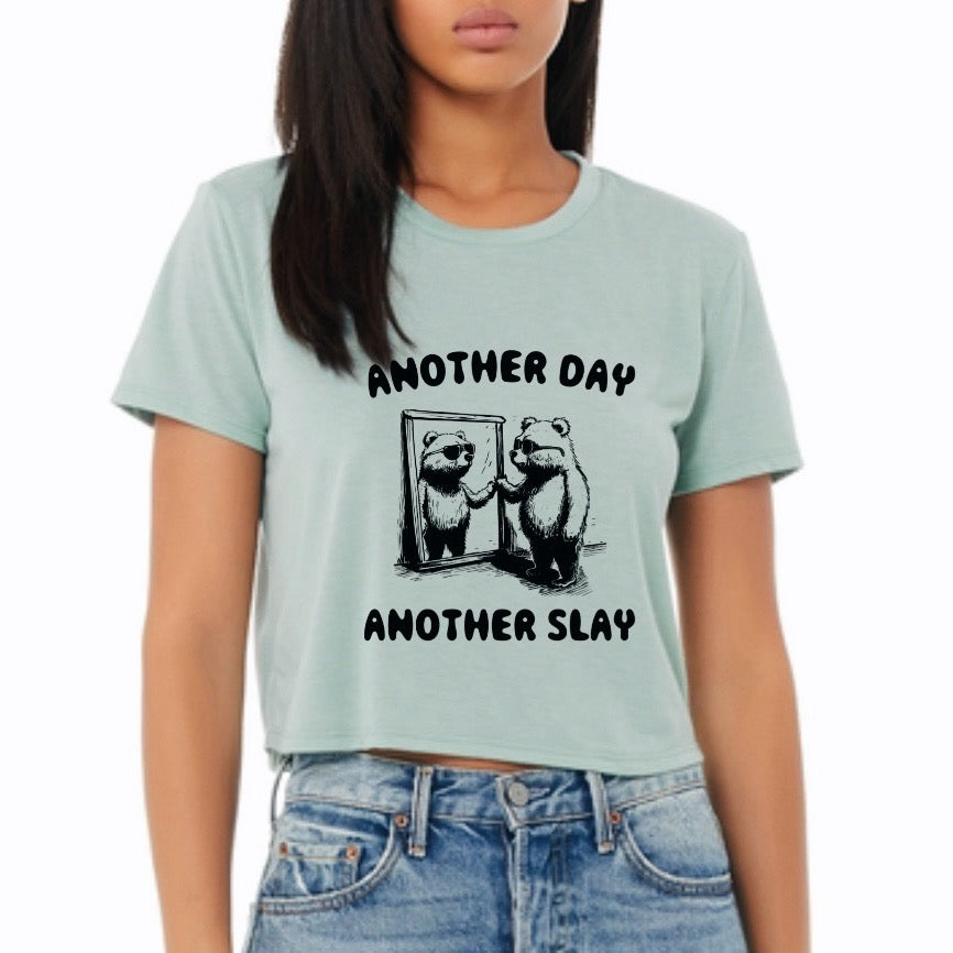 Another Day Another Slay Bear Printed Cropped Tee