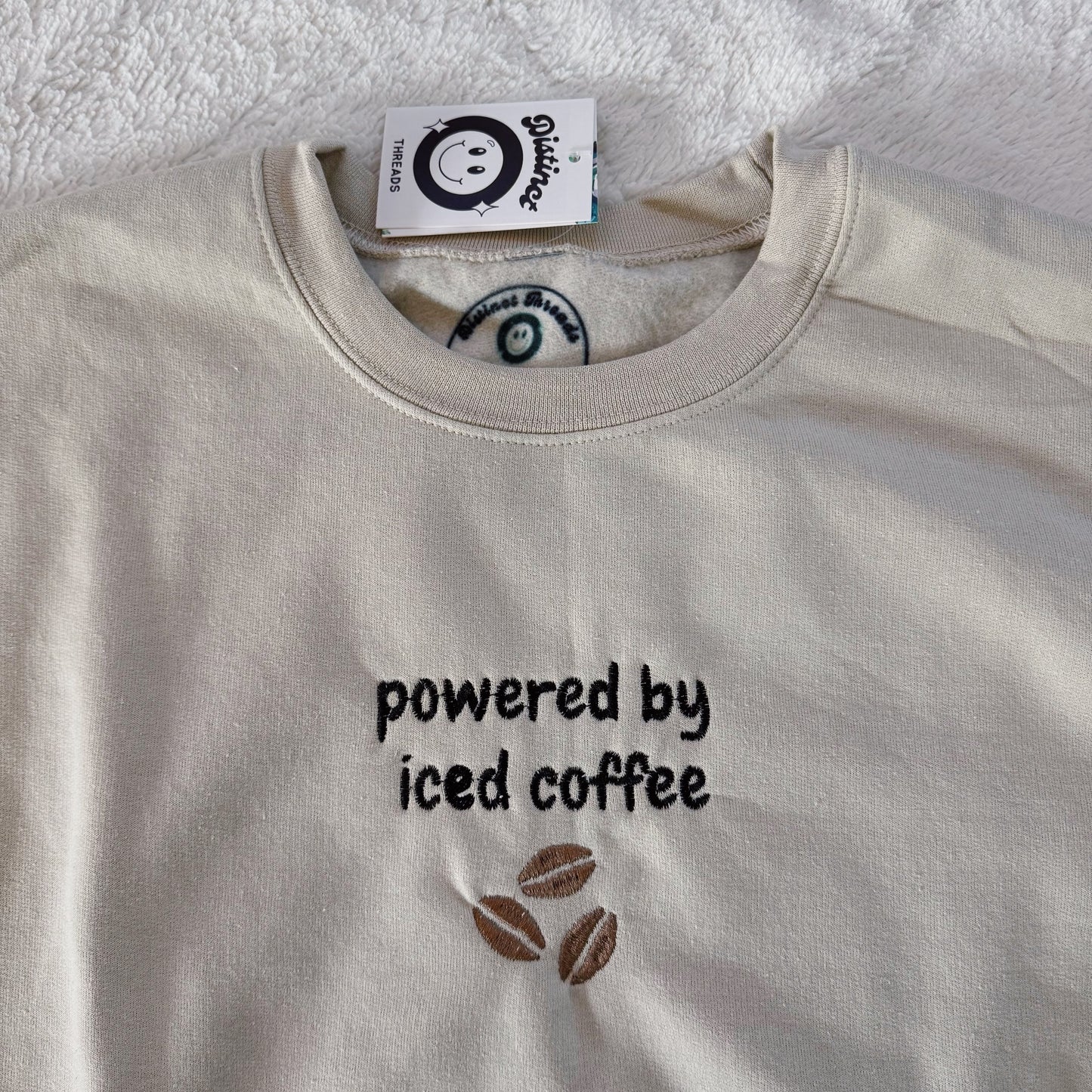Powered By Iced Coffee Ready To Ship Embroidered Crew - Size Large