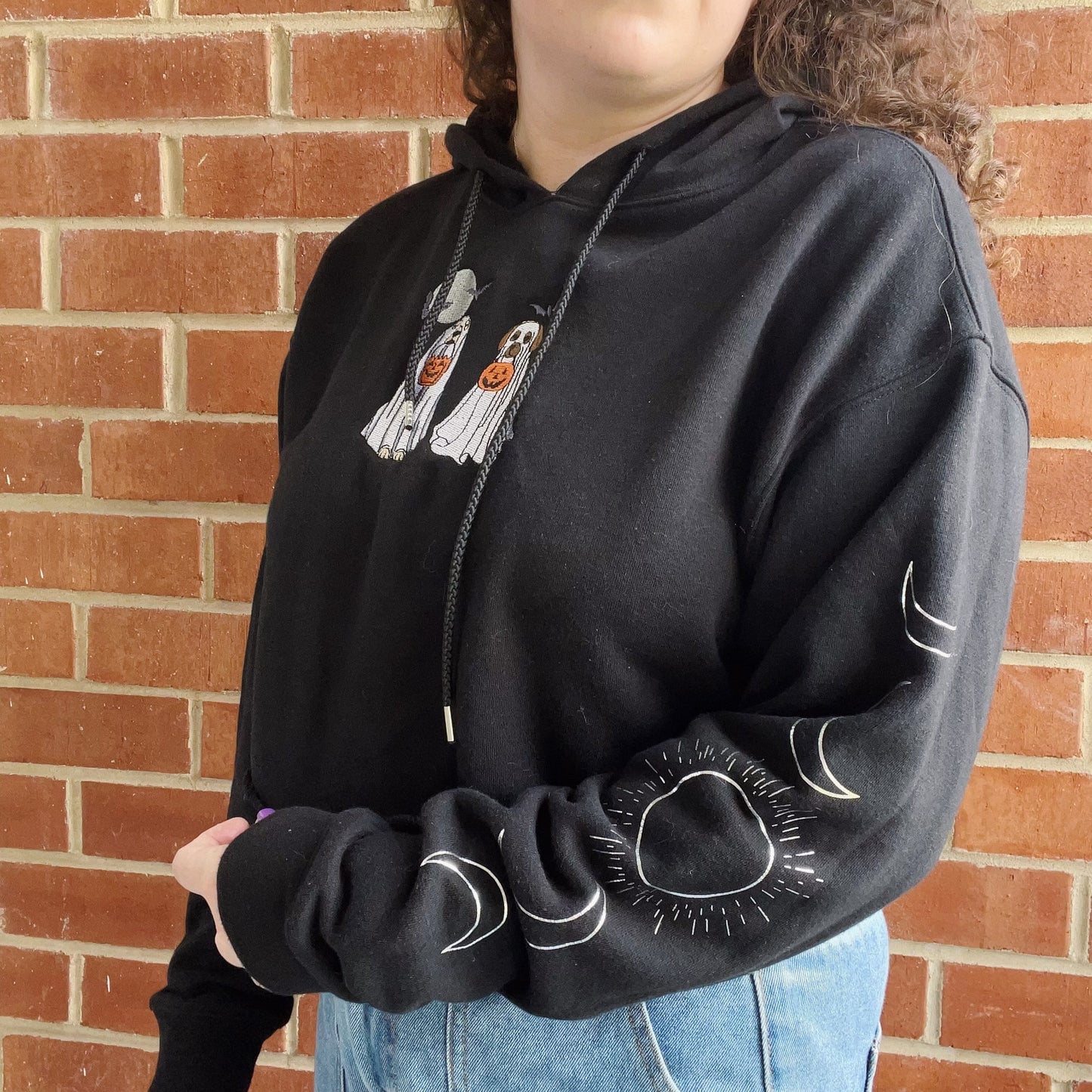 Ghost Doggos F21 Embroidered Cropped Hoodie - Size Large