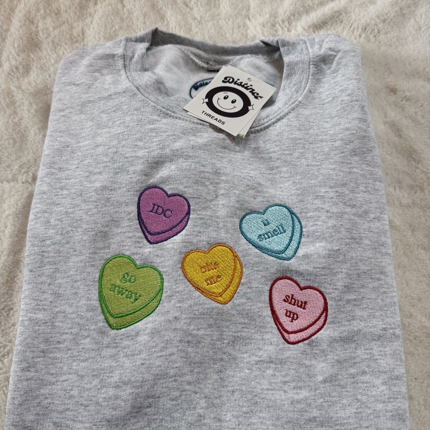 Sassy Conversation Hearts Embroidered Crewneck Sweatshirt