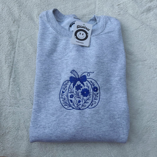 Floral Pumpkin Embroidered Crewneck Sweatshirt