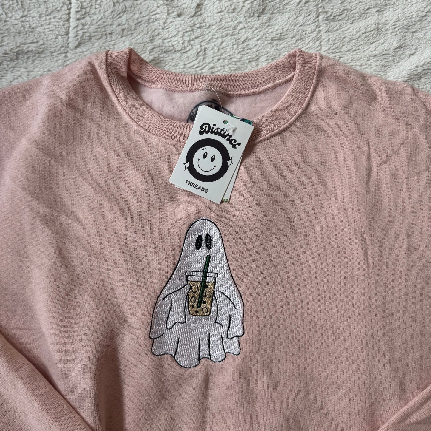 Iced Coffee Ghost Ready To Ship Embroidered Crew - Size Medium