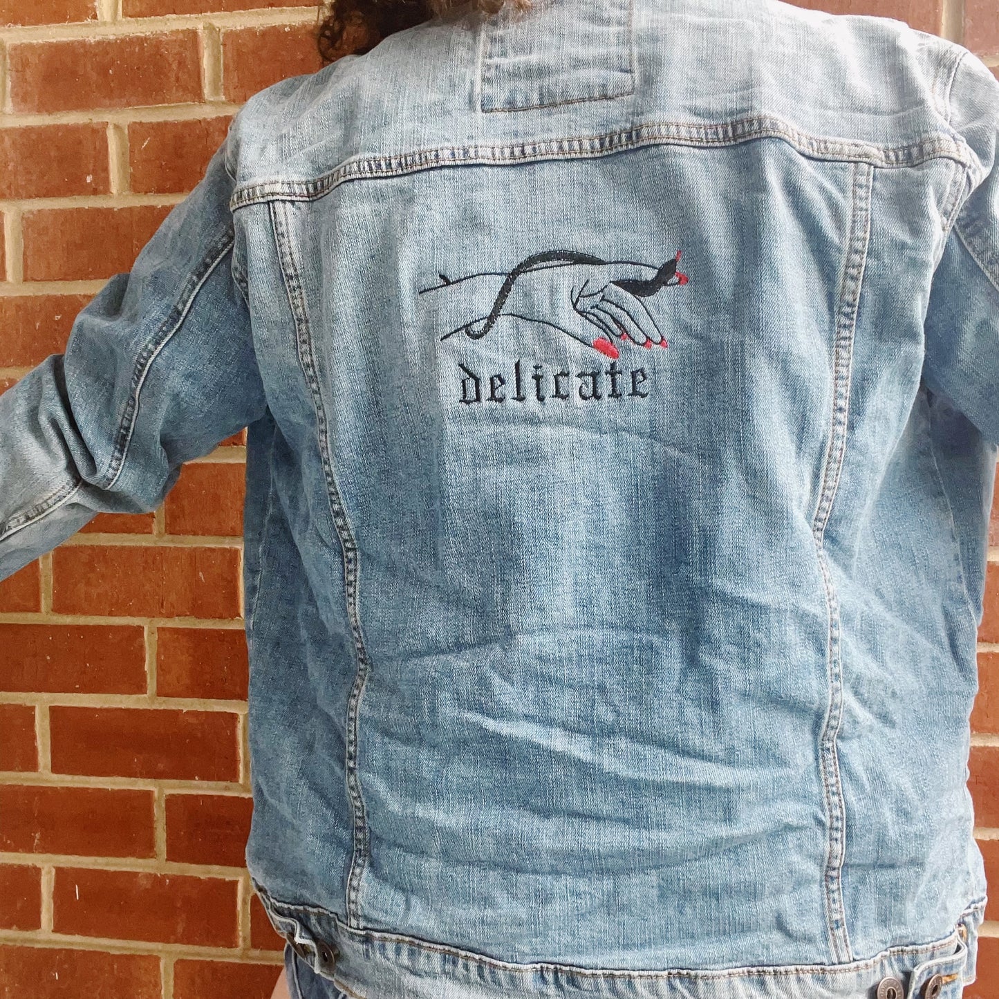 Taylor Inspired Delicate Goodfellow Embroidered Jean Jacket - Size Large