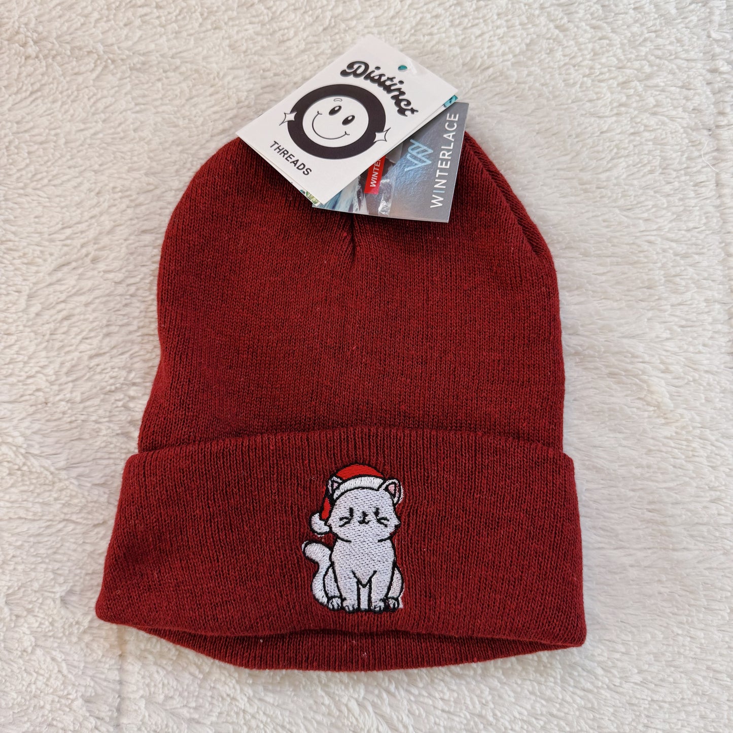 Cat W/ Hat Ready To Ship Embroidered Beanie