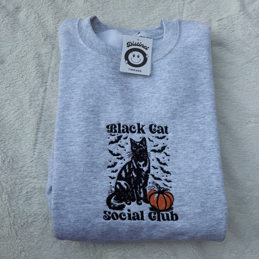 Black Cat Social Club Embroidered Crewneck Sweatshirt