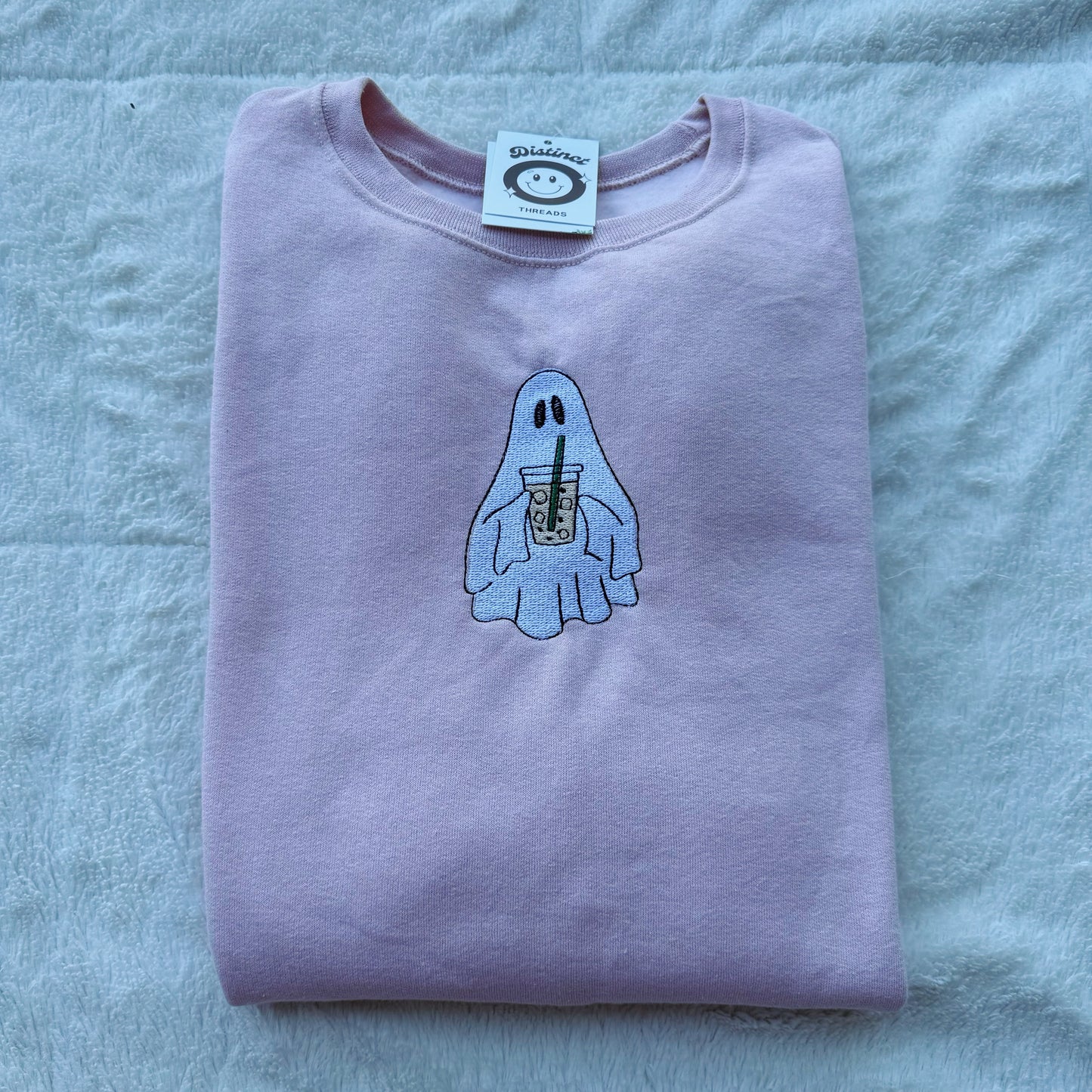 Iced Coffee Ghost Embroidered Crewneck Sweatshirt