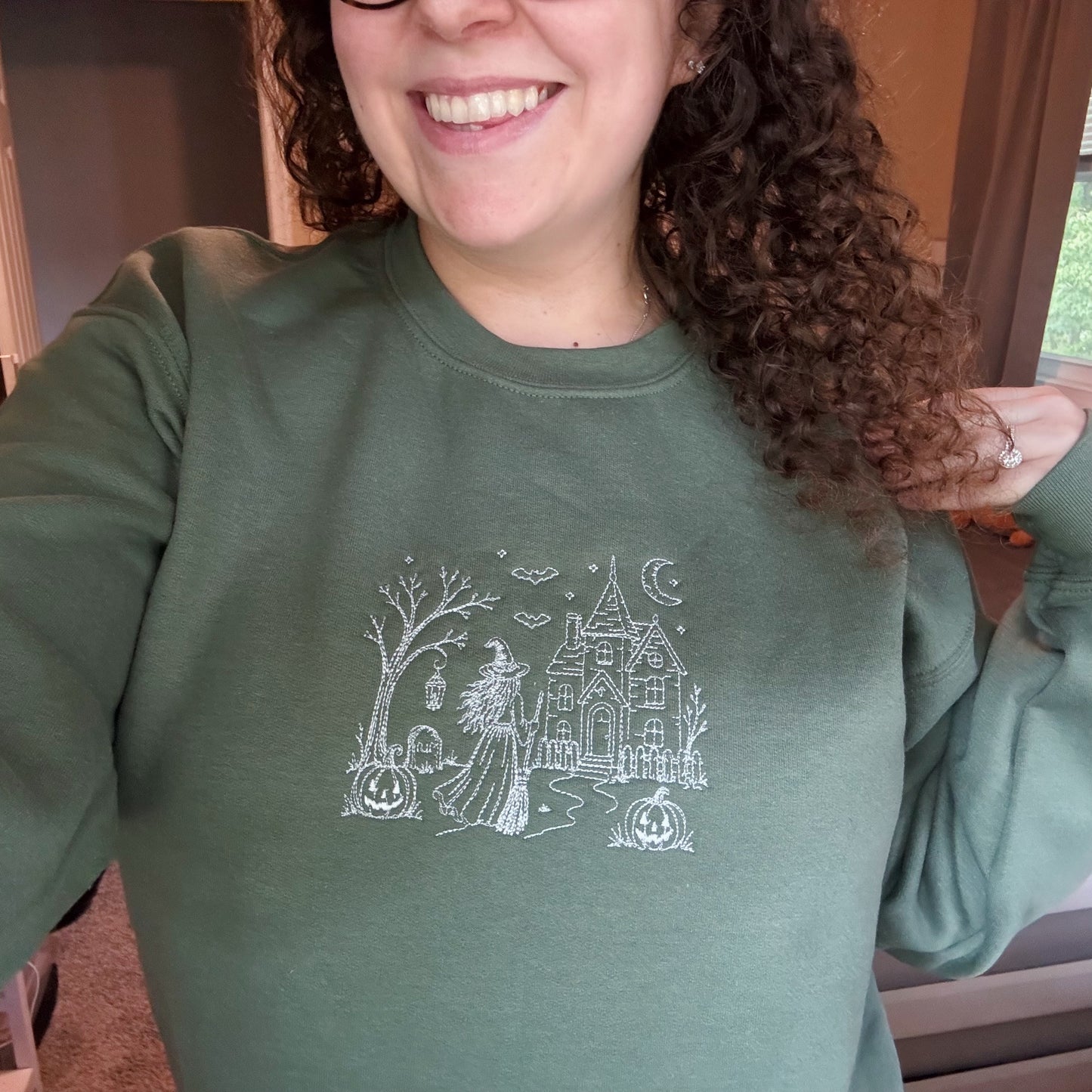 Witchy Haunted House Embroidered Crewneck Sweatshirt