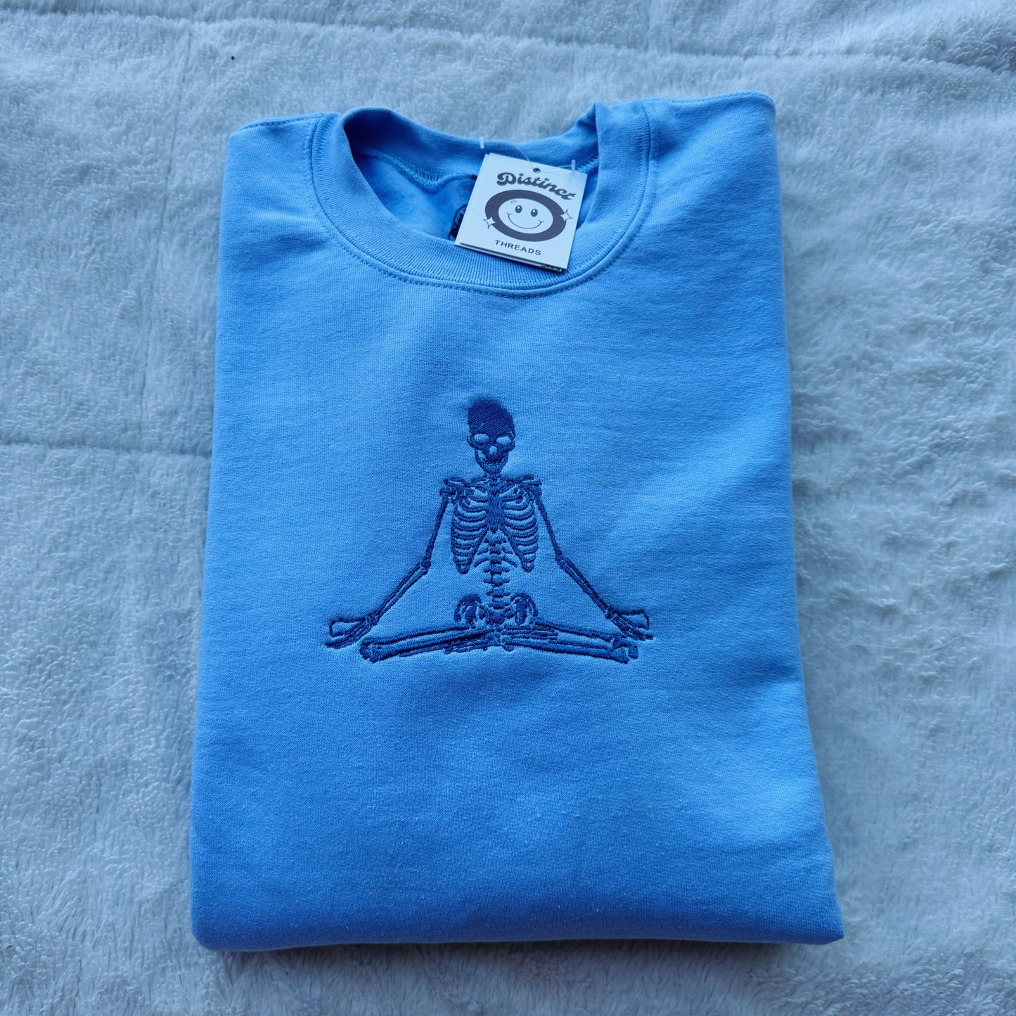 Meditating Skeleton Embroidered Crewneck Sweatshirt