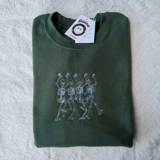 Dancing Skeletons Embroidered Crewneck Sweatshirt