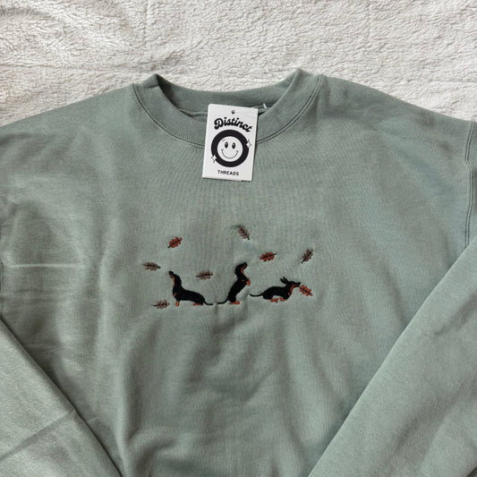 Fall Weiner Dogs Ready To Ship Embroidered Crew - Size Small