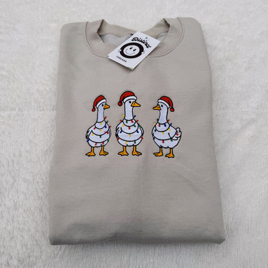 Christmas Ducks Embroidered Crewneck Sweatshirt
