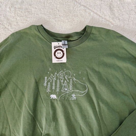 Winter Scene Ready To Ship Embroidered Long Sleeve Tee - Size XXL