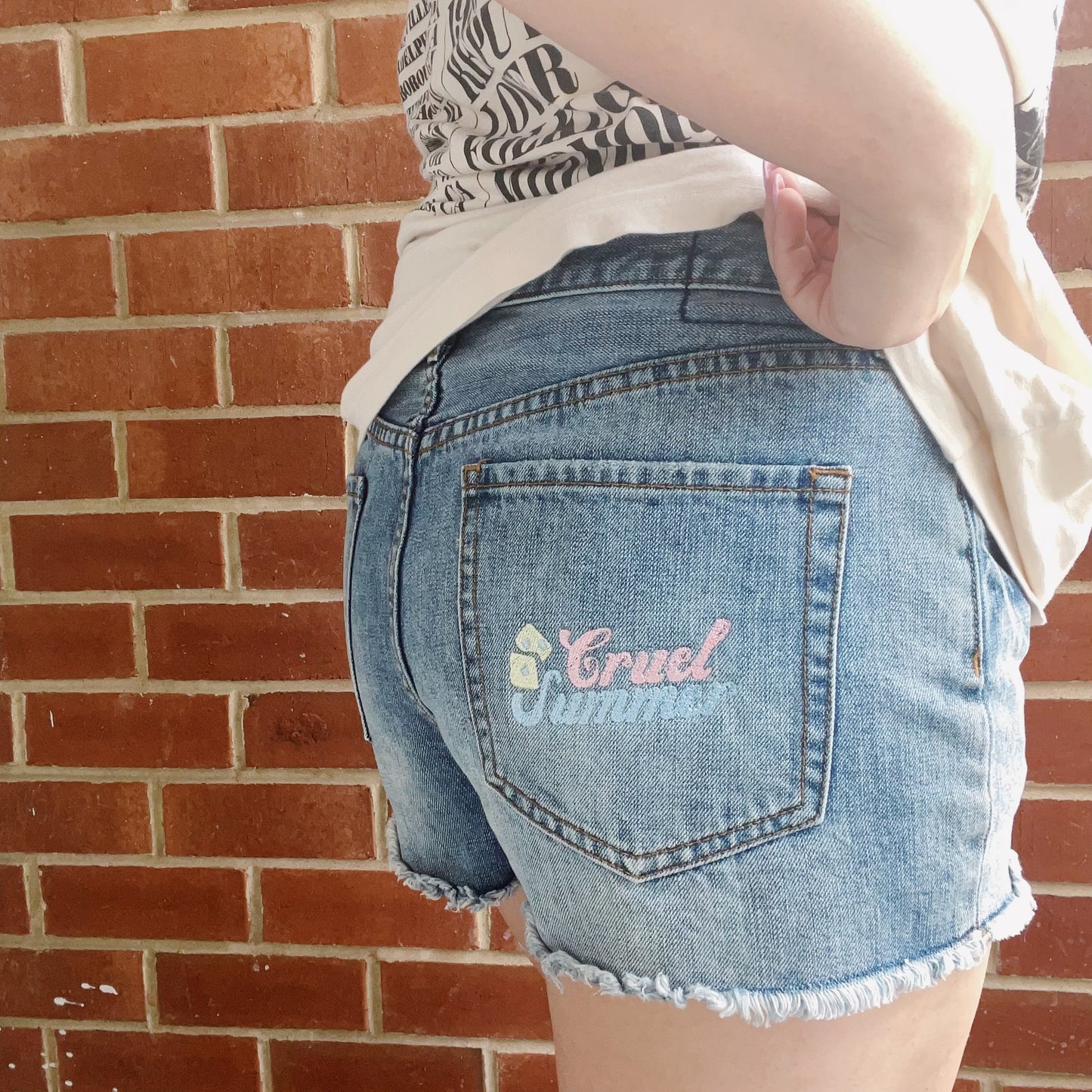 Taylor Inspired Cruel Summer Free People Embroidered Jean Shorts - Size 31