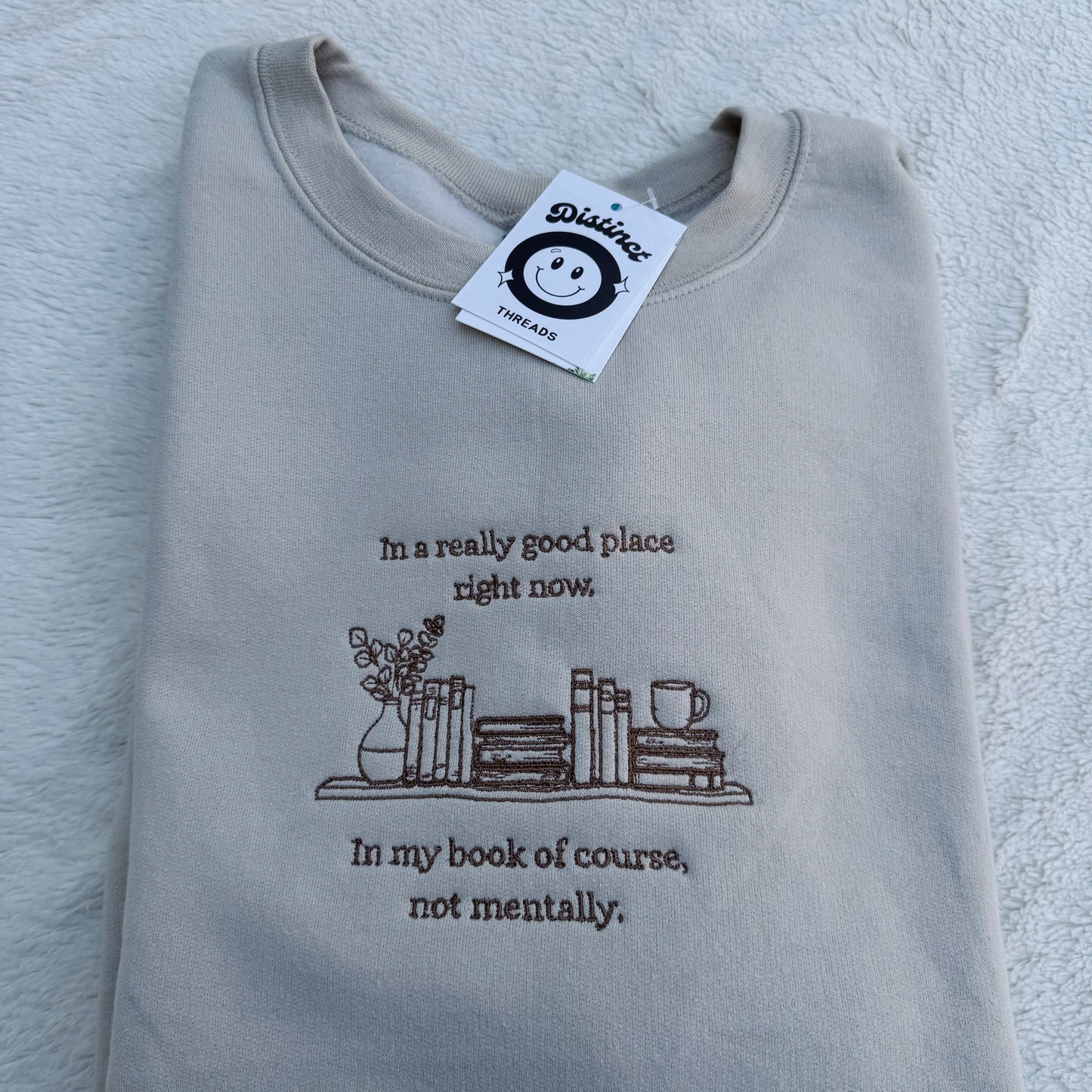 I'm In A Good Place (In My Book) Embroidered Crewneck Sweatshirt