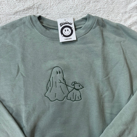 Ghost Walking Dog Ready To Ship Embroidered Crew - Size Medium