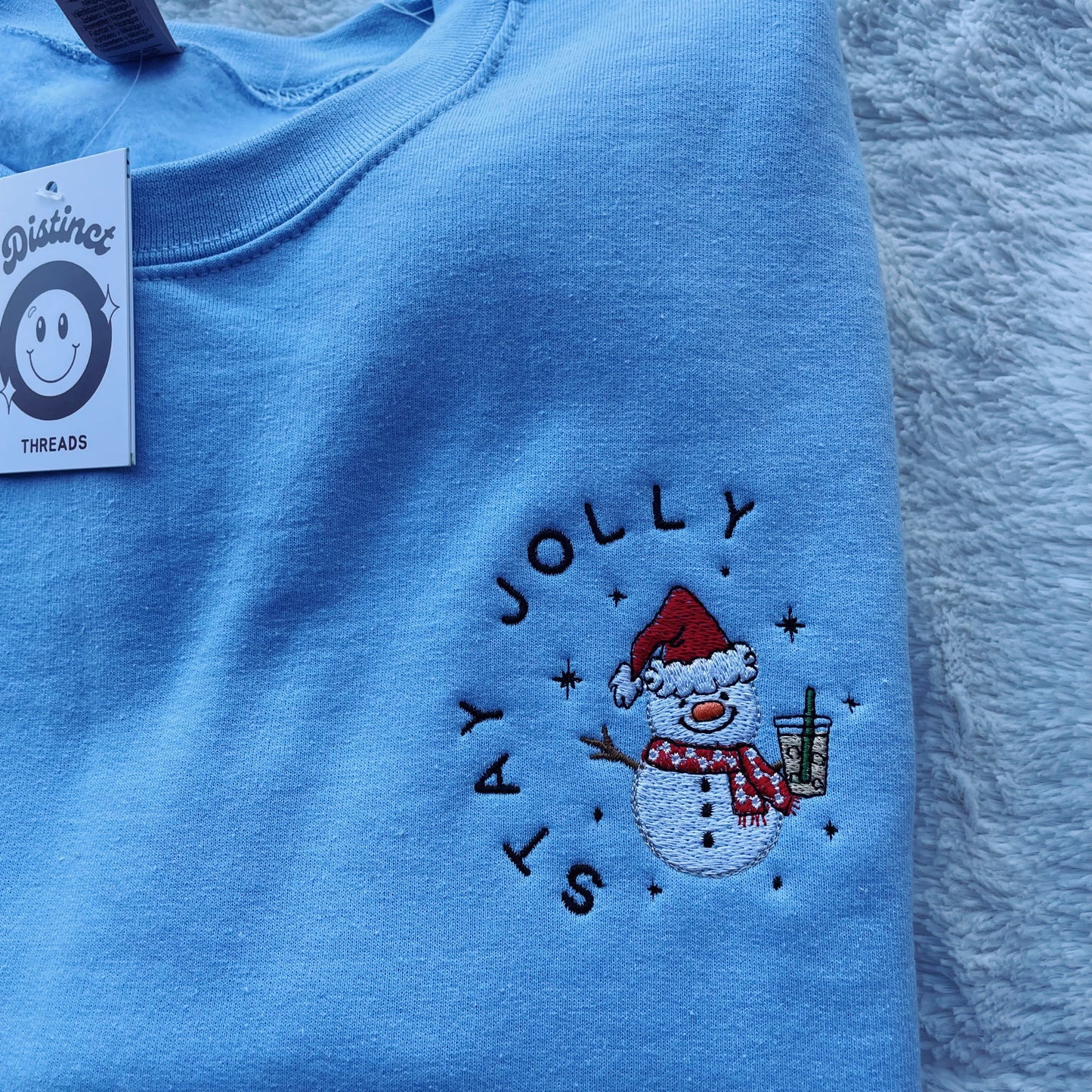 Stay Jolly Snowman Christmas Embroidered Crewneck Sweatshirt