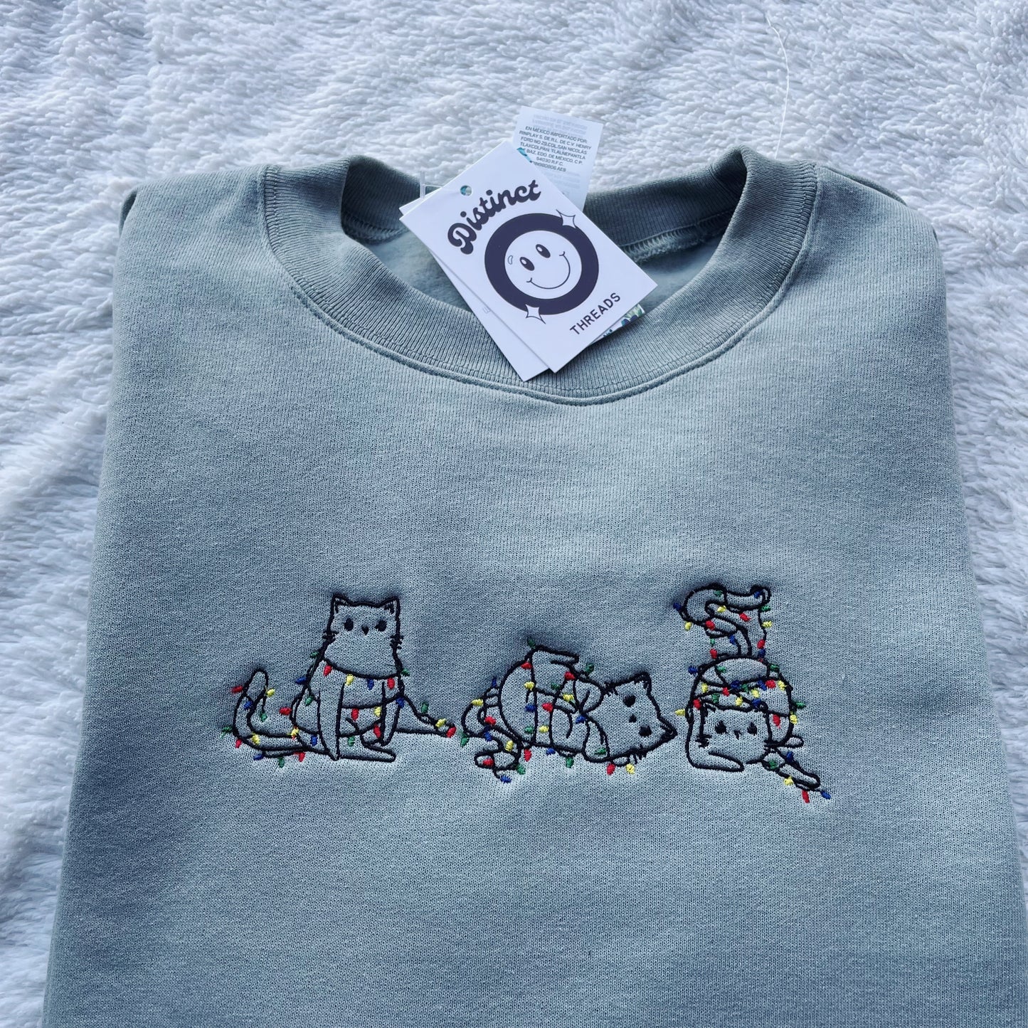 Cats & Christmas Lights Embroidered Crewneck Sweatshirt