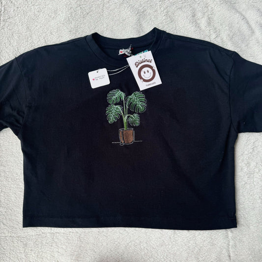 Monstera Plant Embroidered Cropped Tee