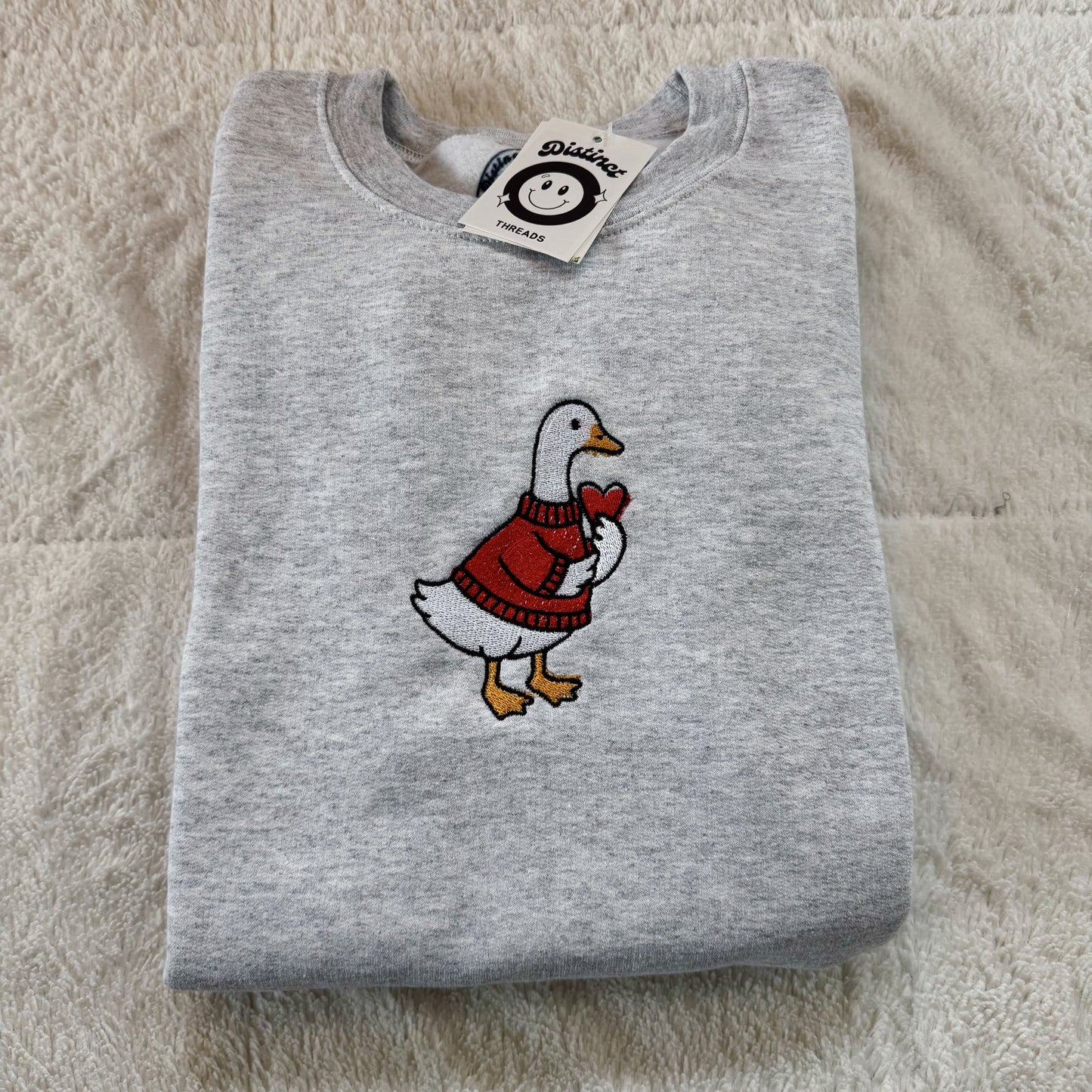 Heart Sweater Goose Embroidered Crewneck Sweatshirt