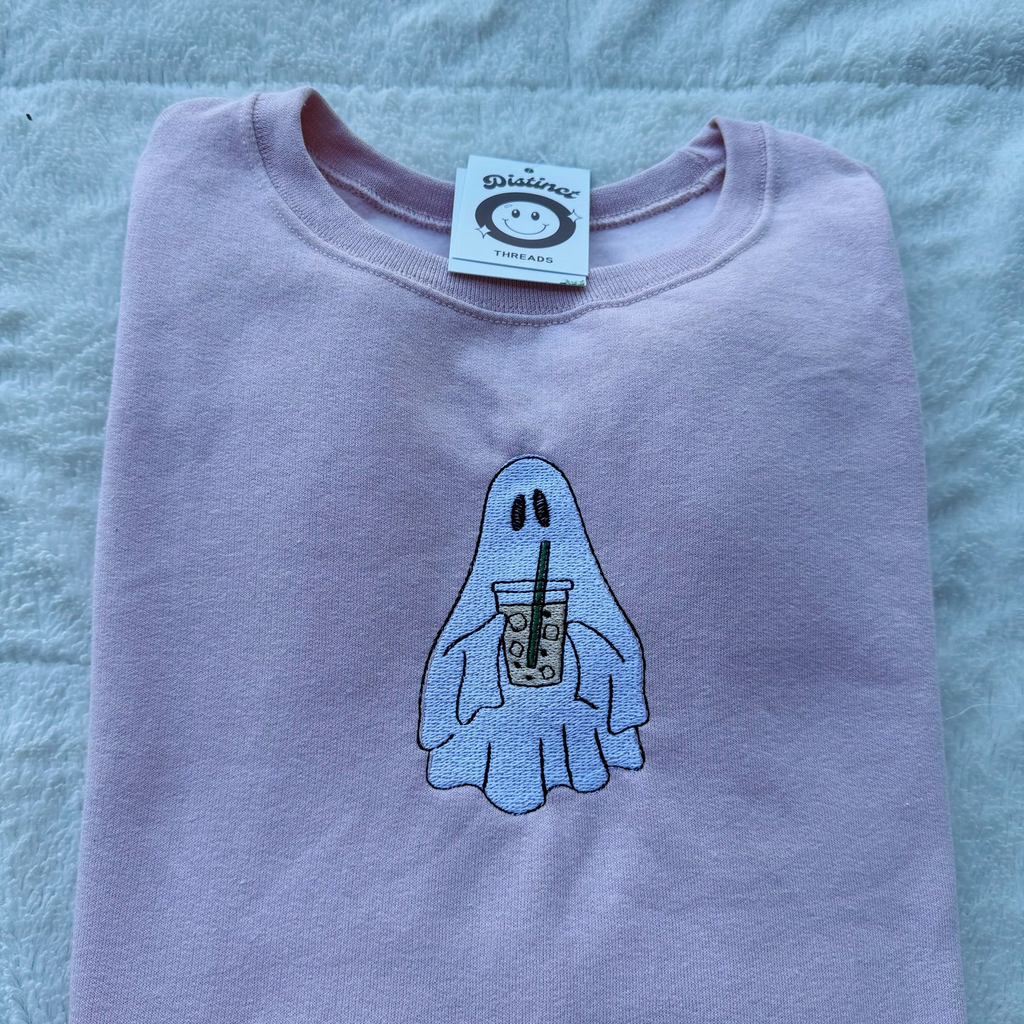 Iced Coffee Ghost Embroidered Crewneck Sweatshirt