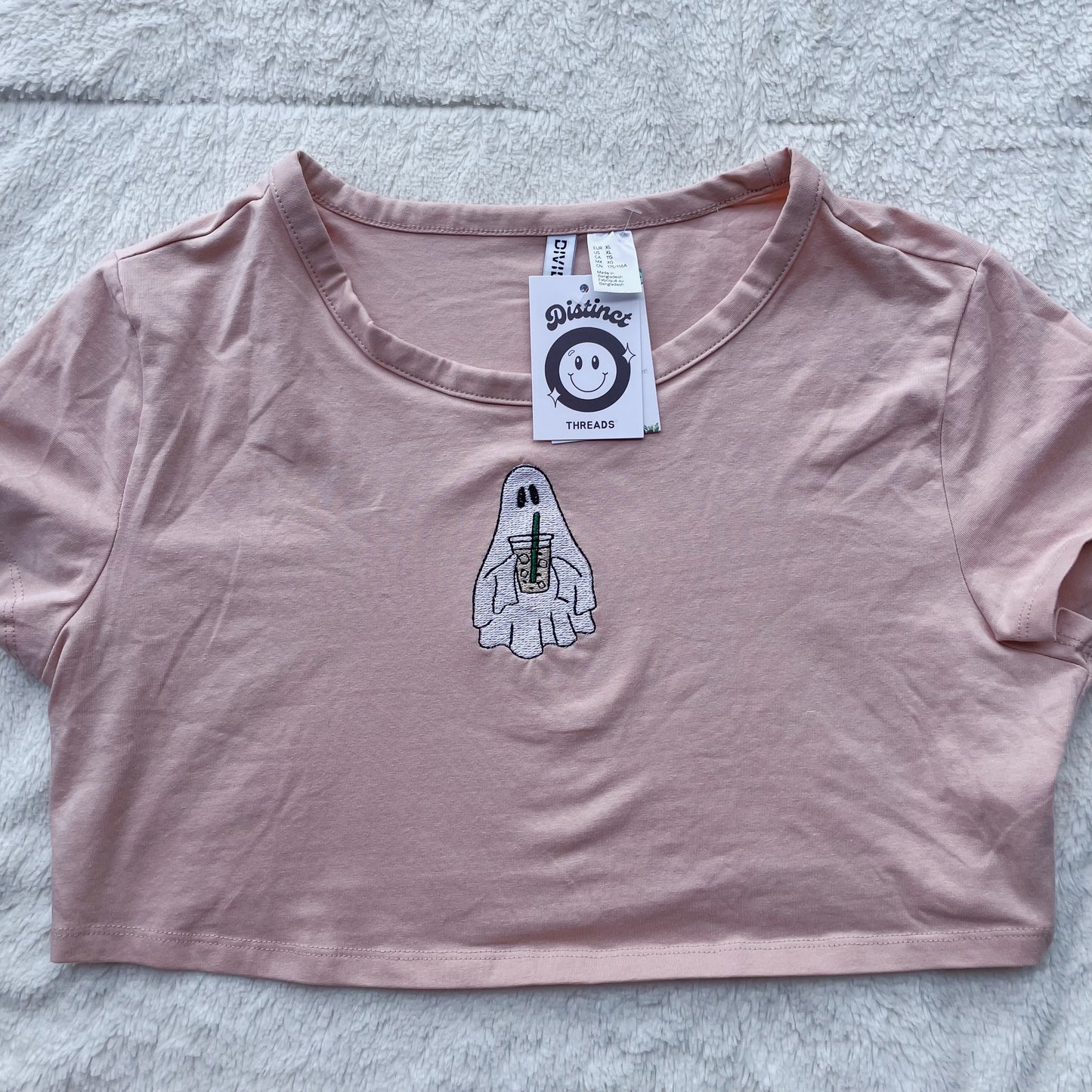 Iced Coffee Ghost H&M Embroidered Cropped Tee - Size XL