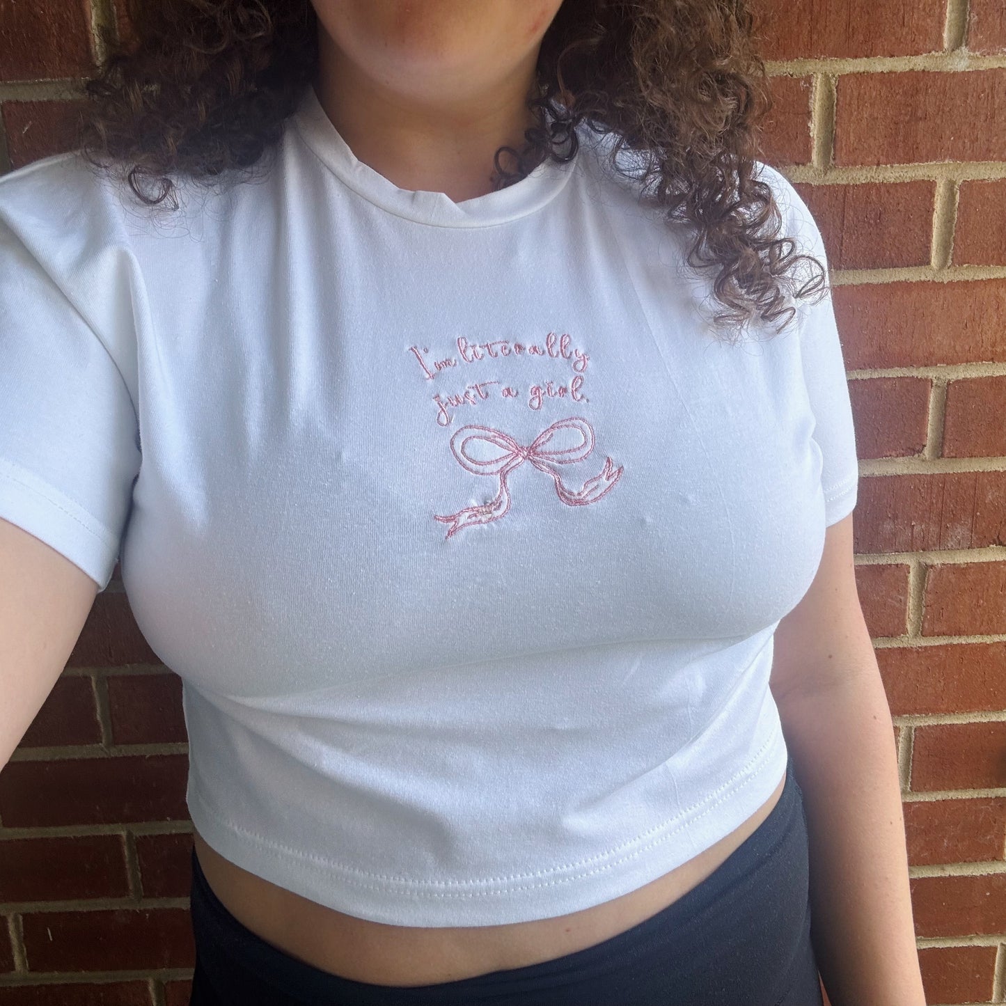 I'm Literally Just A Girl Ready To Ship Cropped Embroidered Tee - Size Small