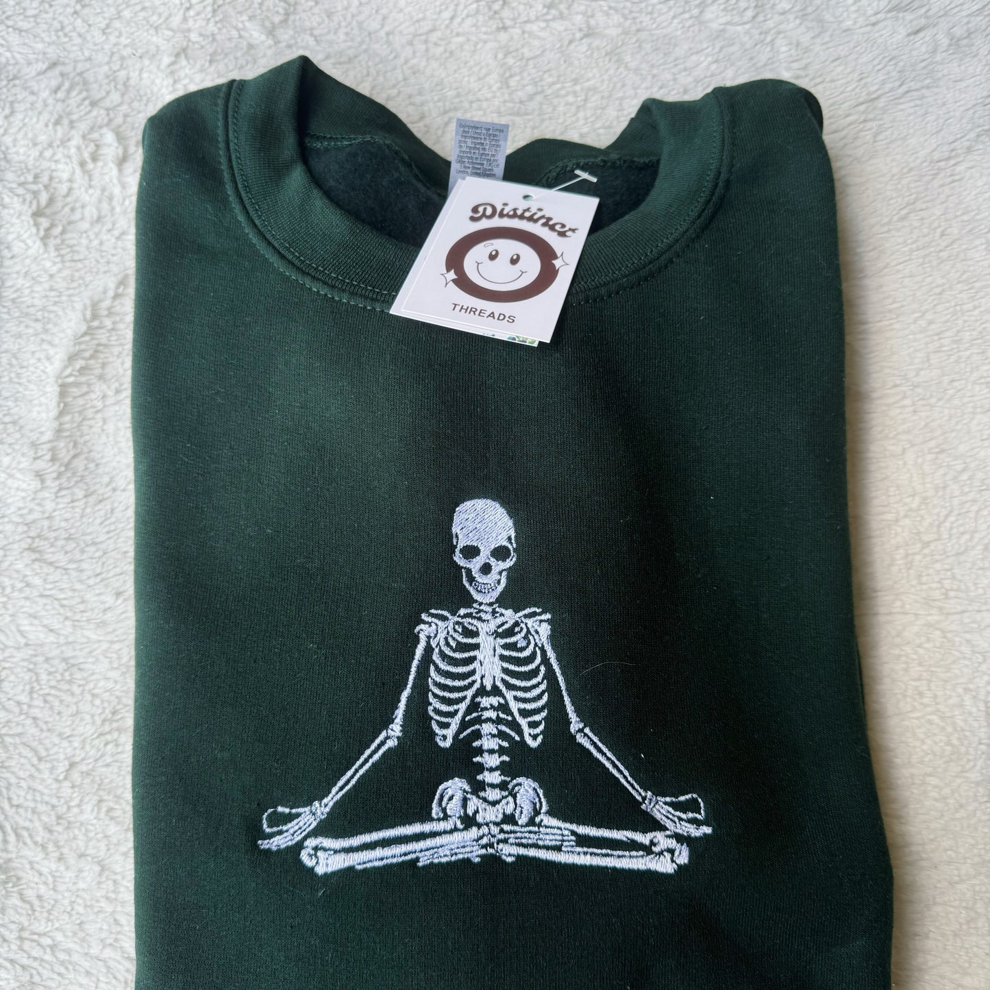 Meditating Skeleton Embroidered Crewneck Sweatshirt