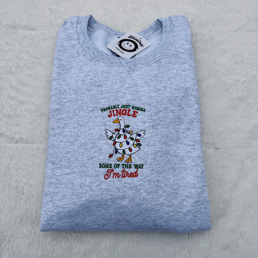 Christmas Goose Jingle Some Of The Way Embroidered Crewneck Sweatshirt