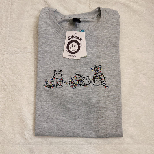 Holiday Cats Christmas Embroidered T-Shirt