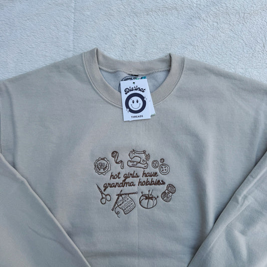 Hot Girls Have Grandma Hobbies Ready To Ship Embroidered Crew - Size Medium