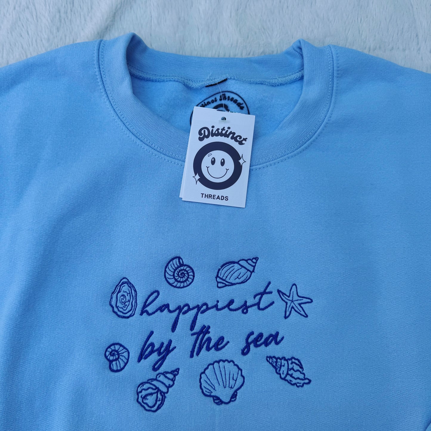 Happiest By The Sea Ready To Ship Embroidered Crew - Size Large
