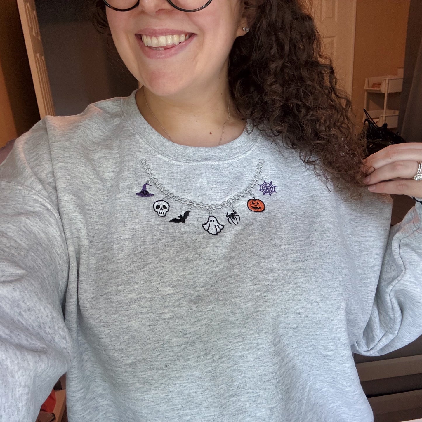 Spooky Necklace Embroidered Crewneck Sweatshirt