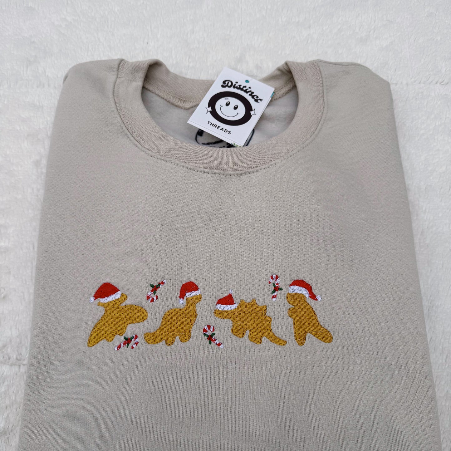 Christmas Dino Chicken Nuggets Embroidered Crewneck Sweatshirt
