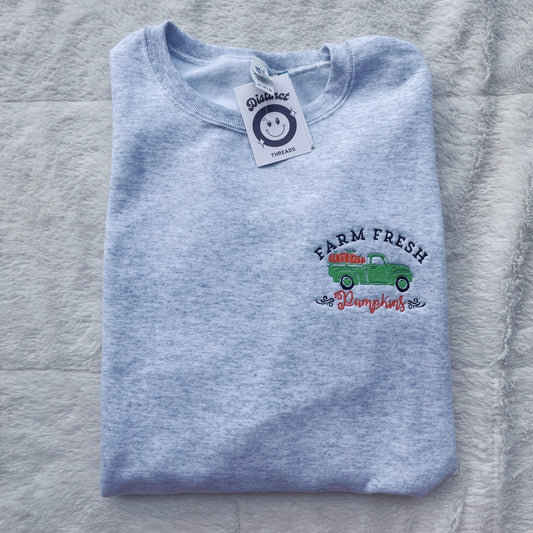 Farm Fresh Pumpkins Embroidered Crewneck Sweatshirt