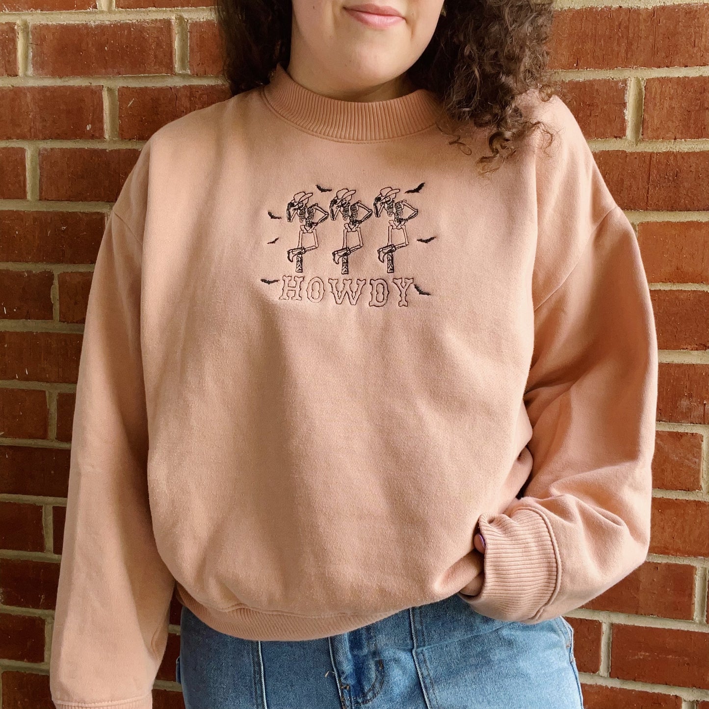 Howdy Skeletons A New Day Embroidered Crewneck - Size XL