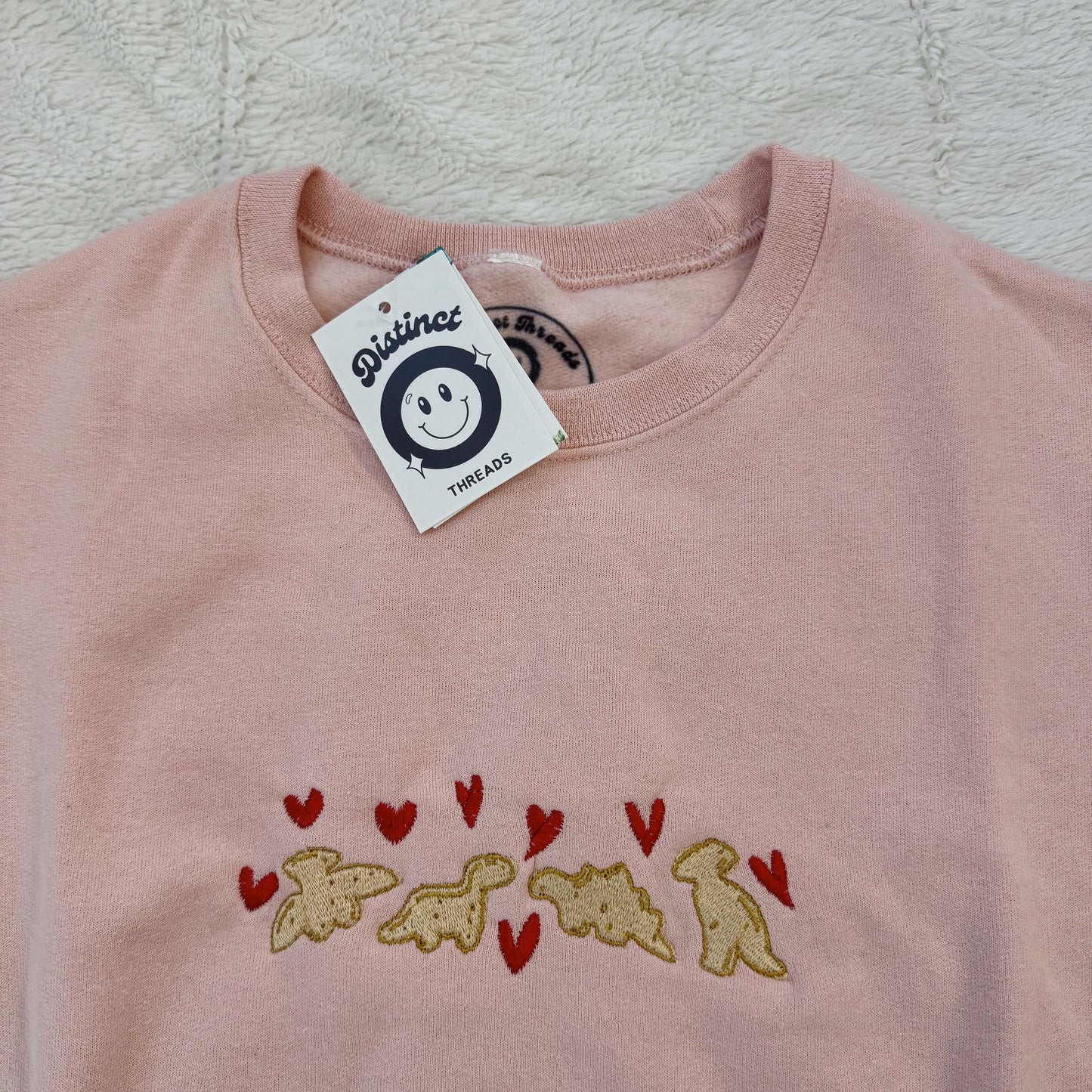 Dino Chicken Nuggets & Hearts Ready To Ship Embroidered Crew - Size Medium
