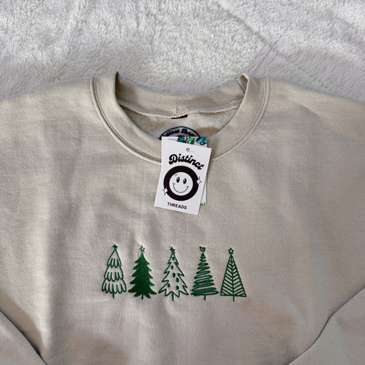 Holiday Trees Ready To Ship Embroidered Crew - Size Small