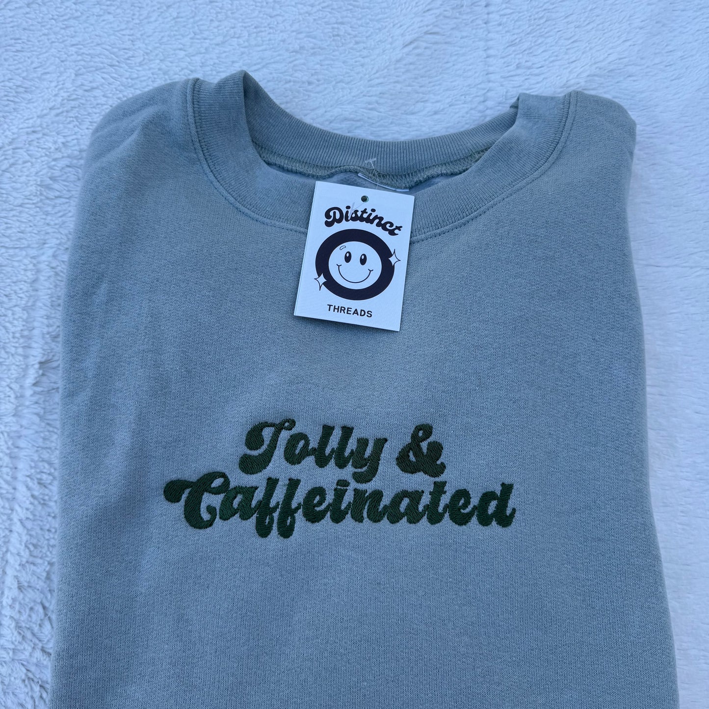 Jolly & Caffeinated Christmas Embroidered Crewneck Sweatshirt