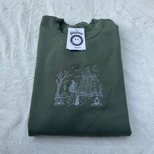 Witchy Haunted House Embroidered Crewneck Sweatshirt