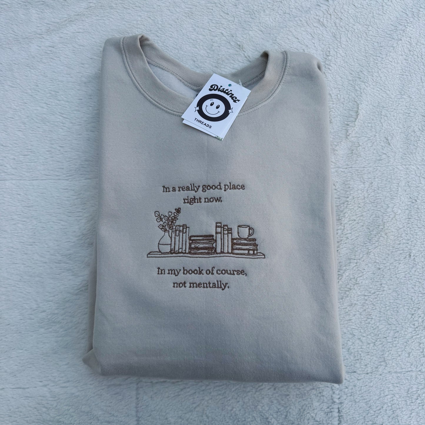 I'm In A Good Place (In My Book) Embroidered Crewneck Sweatshirt