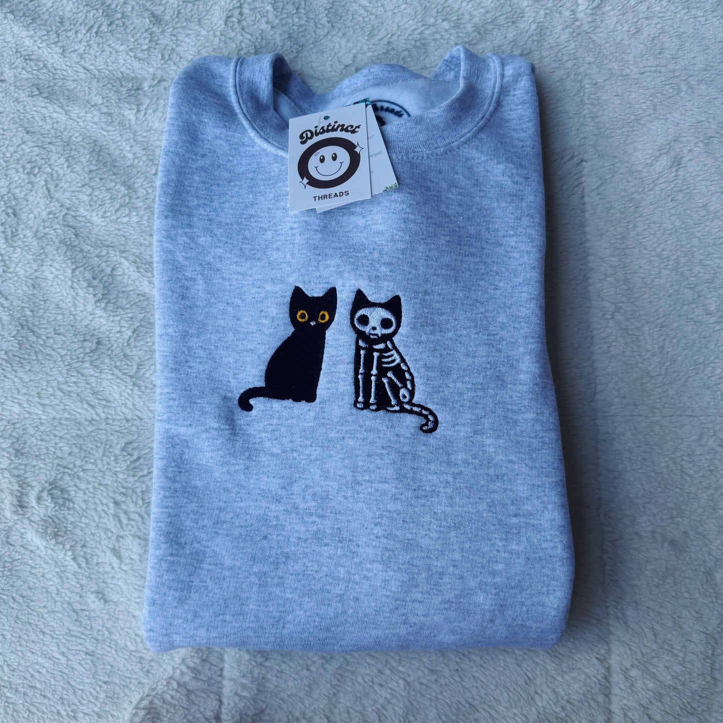 Black Cat & Skeleton Cat Embroidered Crewneck Sweatshirt