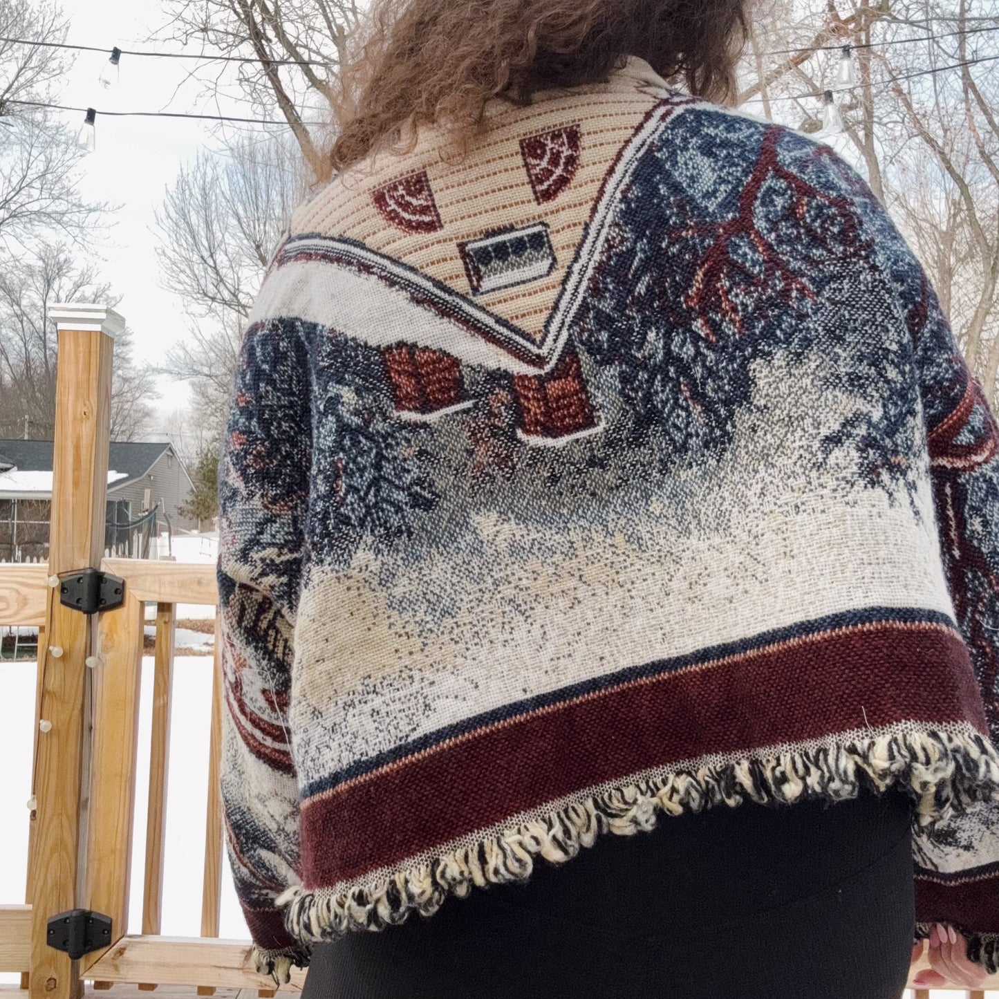 Horse & Carriage Tapestry Blanket Cropped Crew - Size XS-2XL