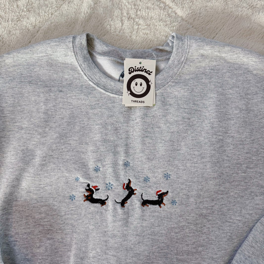 Holiday Weiner Dogs Ready To Ship Embroidered Crew - Size Medium