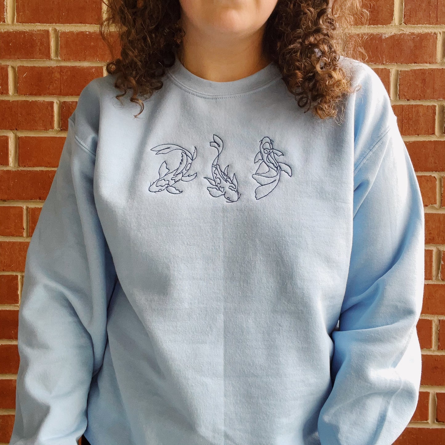 Minimalist Koi Fish Embroidered Crewneck Sweatshirt