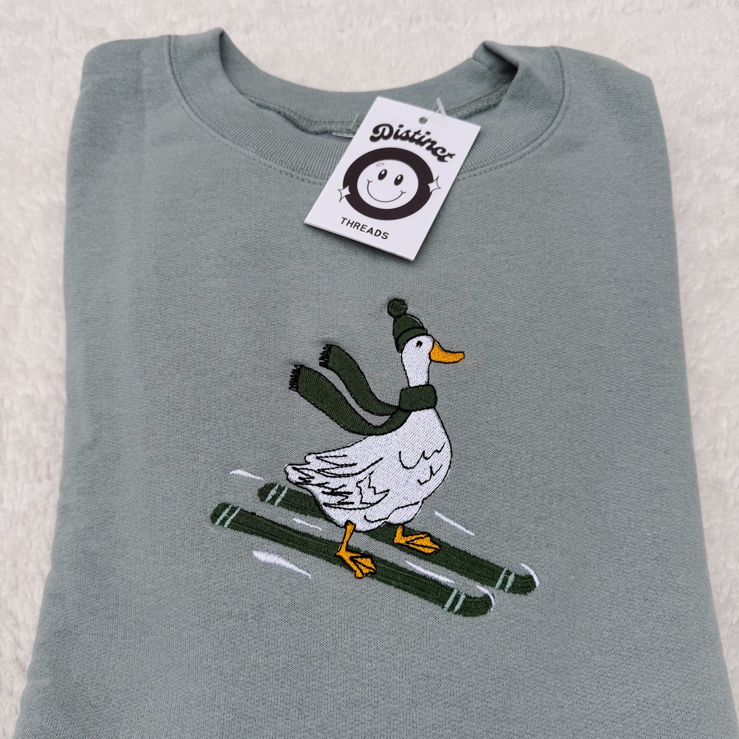 Skiing Duck Christmas Embroidered Crewneck Sweatshirt