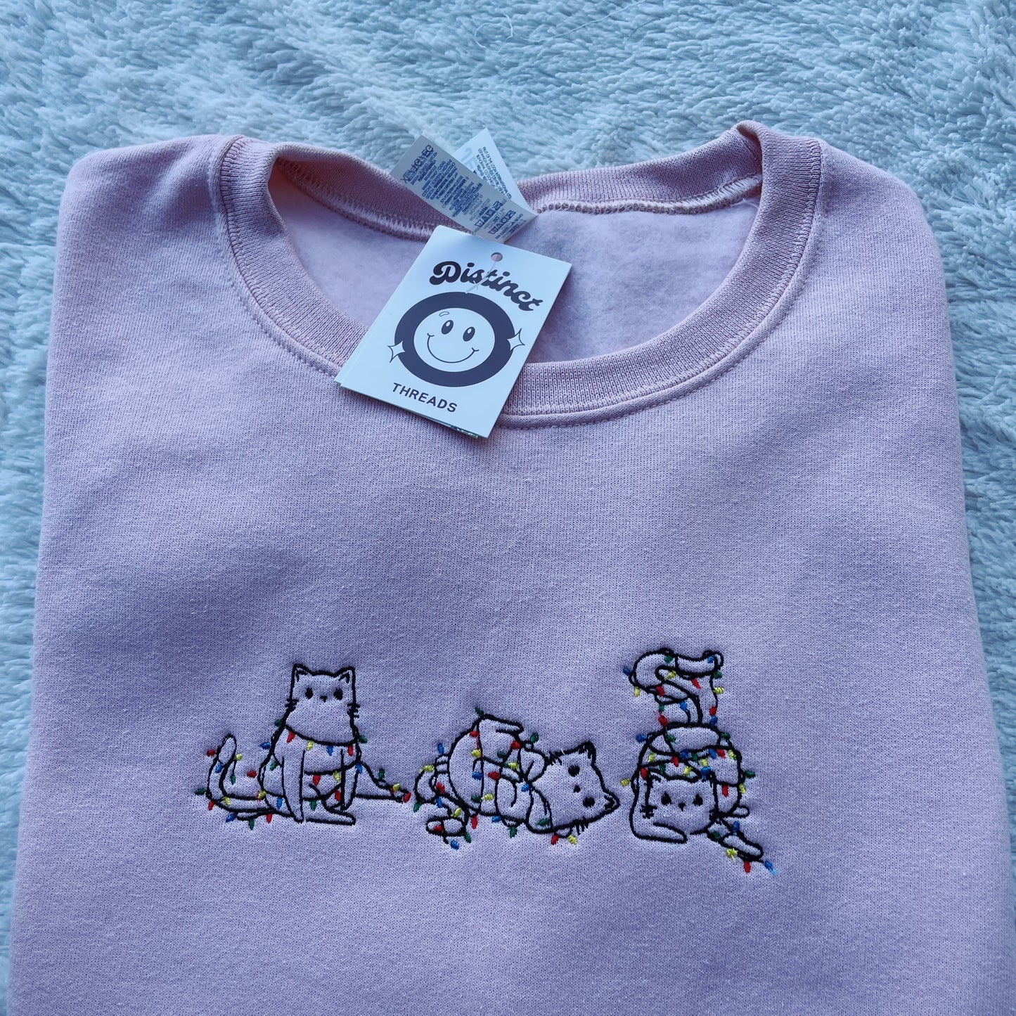 Cats & Christmas Lights Embroidered Crewneck Sweatshirt