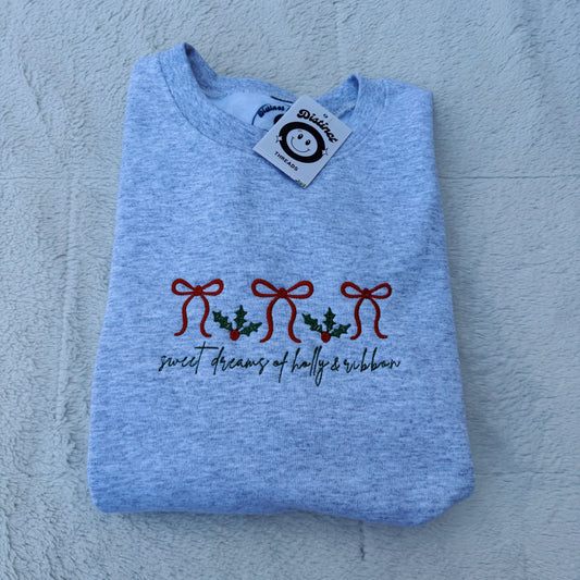 Sweet Dreams of Holly & Ribbon Taylor Christmas Inspired Embroidered Crewneck Sweatshirt