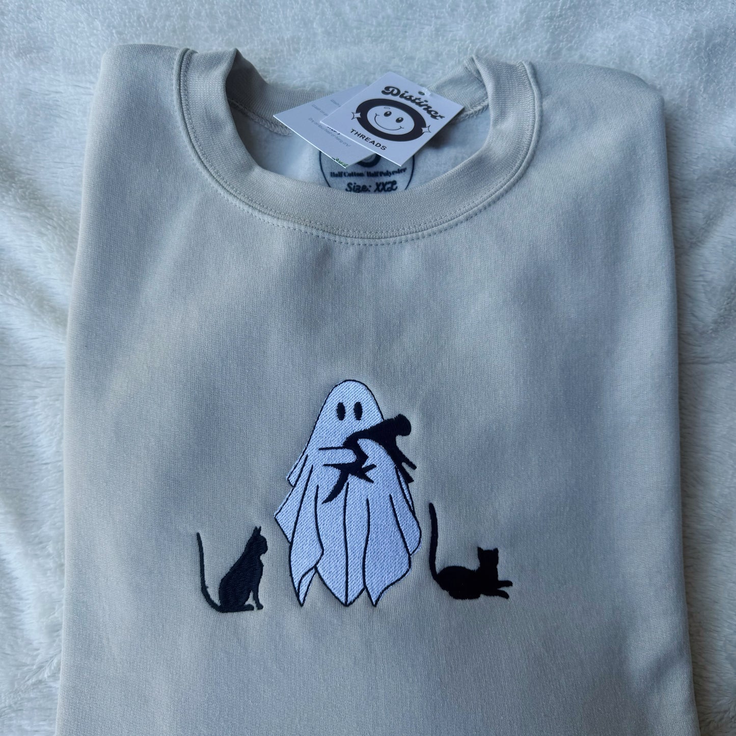 Ghost W/ Cats Embroidered Crewneck Sweatshirt