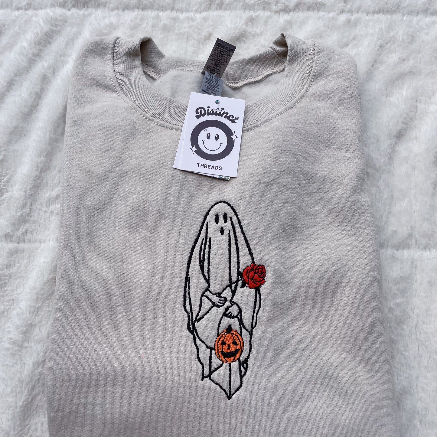 Ghost With Flowers Embroidered Crewneck Sweatshirt