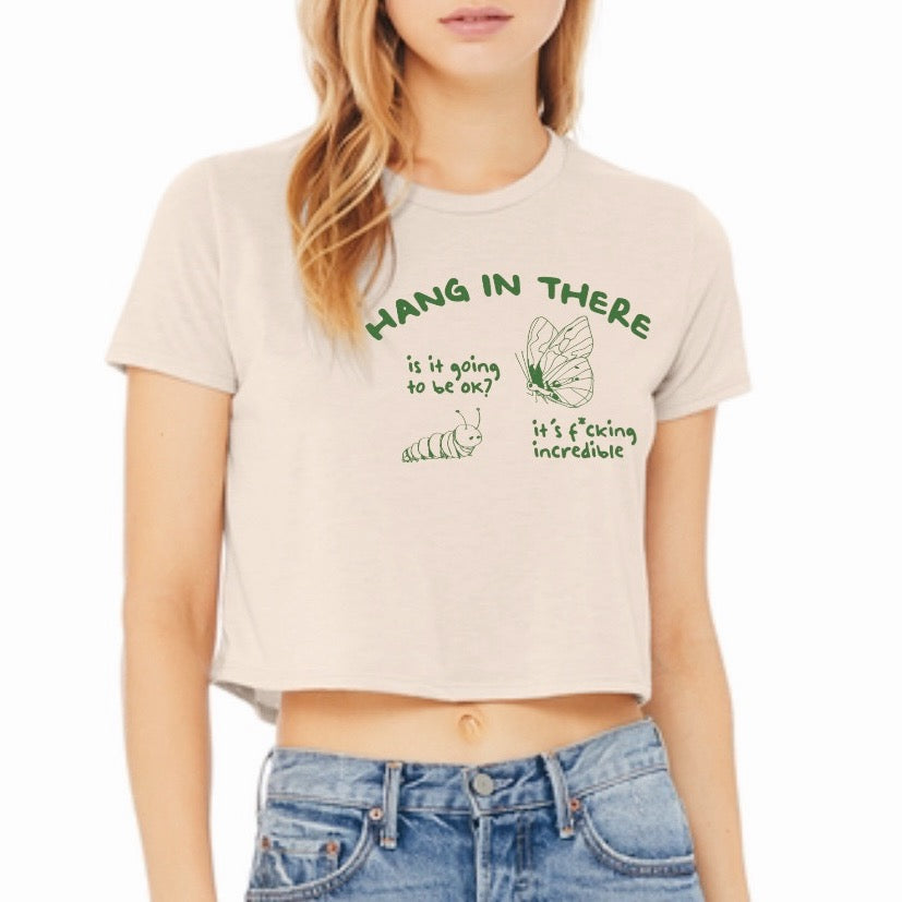 Hang In There Butterfly Printed Cropped Tee